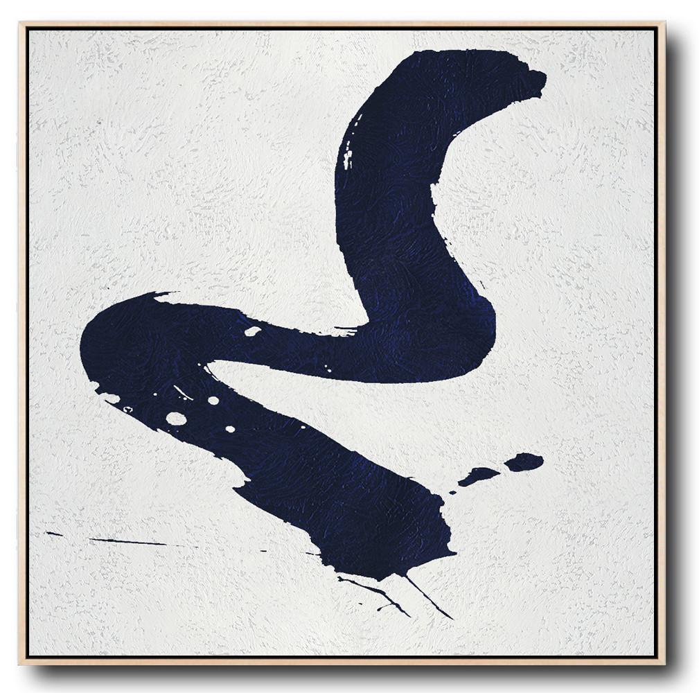 Minimalist Navy Blue And White Painting - Fine Art Artists Large